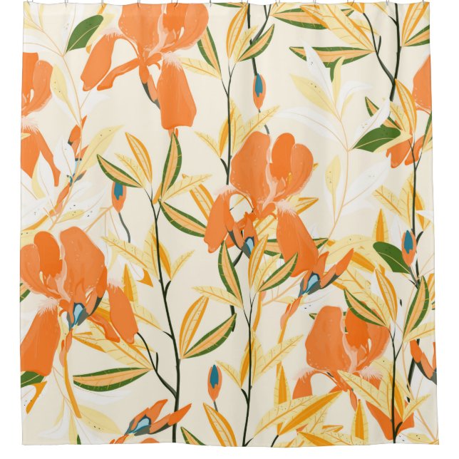 Seamless floral pattern. Arrangement orange iris f Shower Curtain (Front)