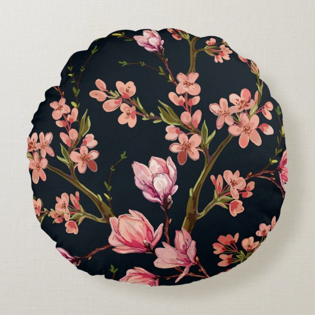 Seamless floral pattern background with hand drawn round cushion (Front)