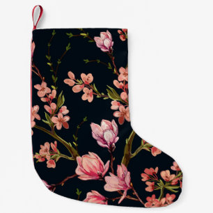 Seamless floral pattern background with hand drawn small christmas stocking