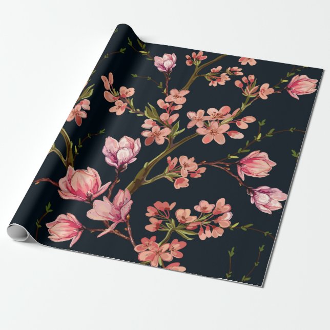 Seamless floral pattern background with hand drawn wrapping paper (Unrolled)
