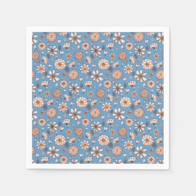Seamless Floral pattern blue Napkin (Front)