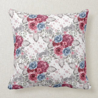 Seamless Floral Pattern - Dusty Blue and Burgundy Cushion