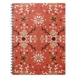 Seamless floral pattern folk colourful flowers and notebook