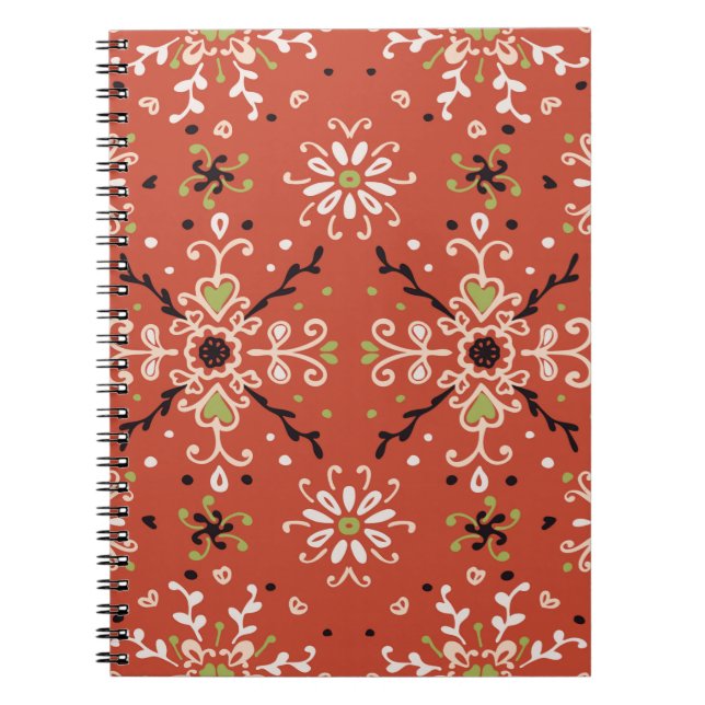 Seamless floral pattern folk colourful flowers and notebook (Front)
