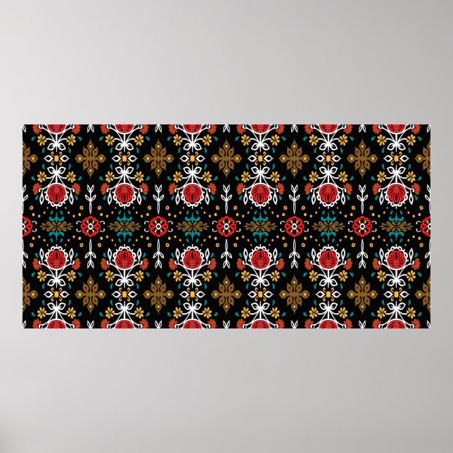 Seamless floral pattern folk colourful flowers and poster (Front)