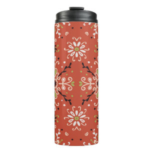 Seamless floral pattern folk colourful flowers and thermal tumbler