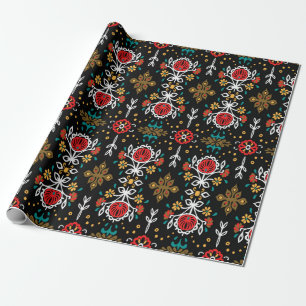 Seamless floral pattern folk colourful flowers and wrapping paper