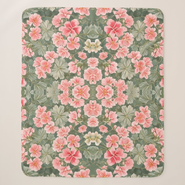 Seamless Floral Pattern Geranium Flowers Sherpa Blanket (Front)