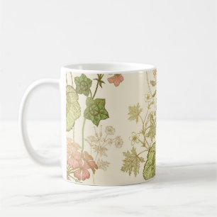 Seamless floral pattern. Green foliage, pink gera Coffee Mug