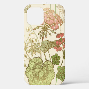 Seamless floral pattern. Green foliage, pink gera iPhone 12 Case