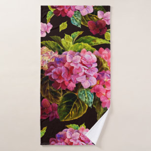 Seamless floral pattern. Hydrangea on a on a dark  Bath Towel