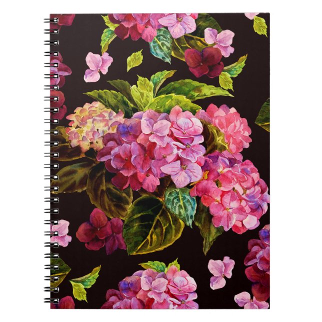 Seamless floral pattern. Hydrangea on a on a dark  Notebook (Front)