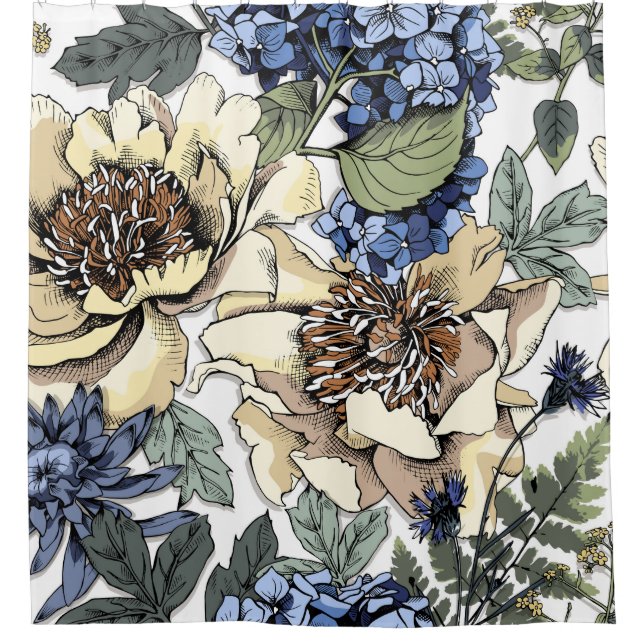 Seamless floral pattern. Hydrangea,  Peony,  wildf Shower Curtain (Front)