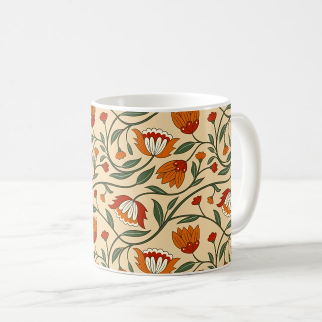 Seamless floral pattern in beige background coffee mug (Front Right)