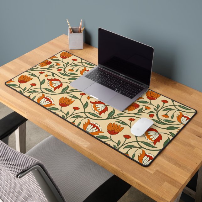Seamless floral pattern in beige background desk mat (Office 2)