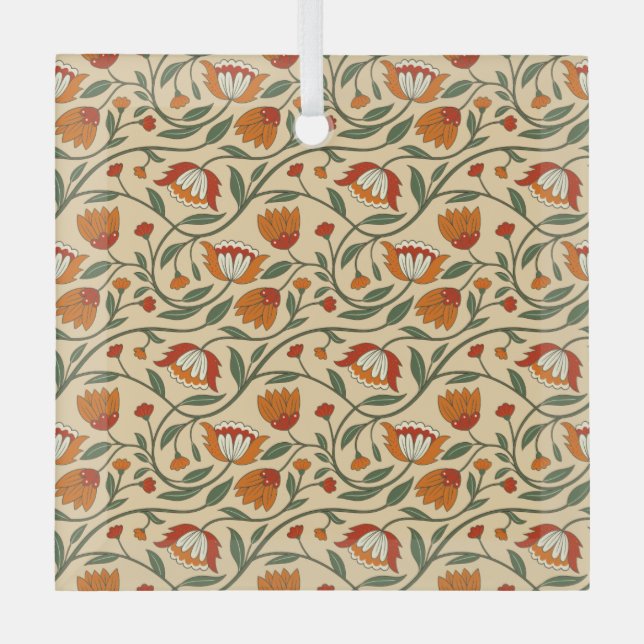 Seamless floral pattern in beige background glass tree decoration (Front)