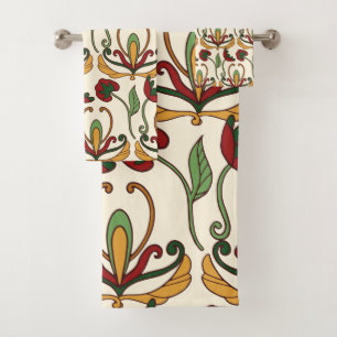 Seamless floral pattern on beige background bath towel set