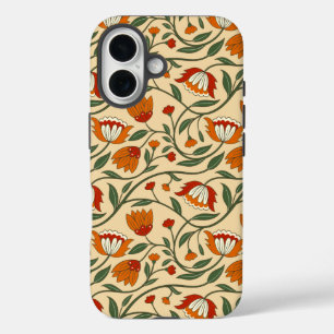 Seamless floral pattern on beige background iPhone 16 case
