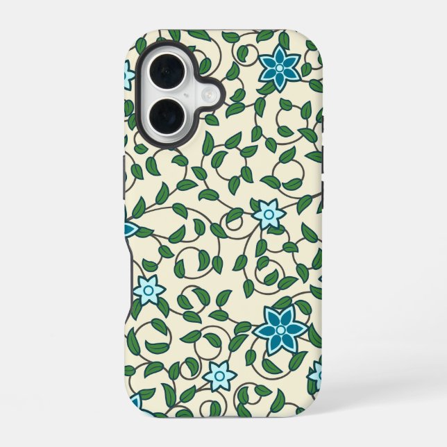 Seamless floral pattern on beige background iPhone 16 case (Back)
