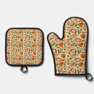 Seamless floral pattern on beige background oven mitt & pot holder set