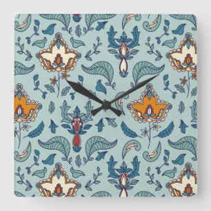 Seamless floral pattern on beige background square wall clock