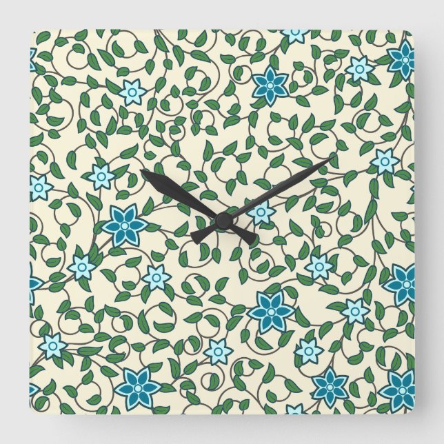 Seamless floral pattern on beige background square wall clock (Front)