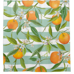 Seamless Floral Pattern. Orange Fruits Background. Shower Curtain