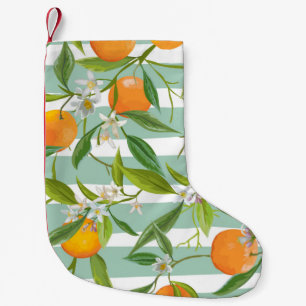 Seamless Floral Pattern. Orange Fruits Background. Small Christmas Stocking