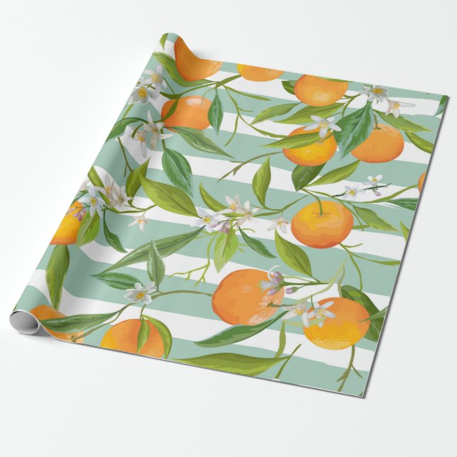 Seamless Floral Pattern. Orange Fruits Background. Wrapping Paper (Unrolled)