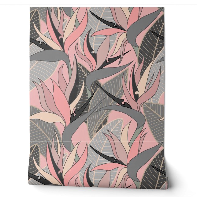 Seamless Floral Pattern Plant Strelitzia G628 Wallpaper (Unrolling)