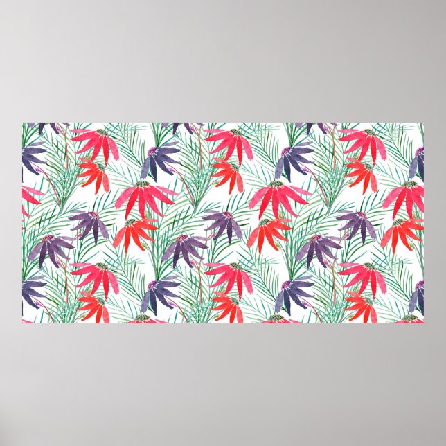Seamless floral pattern. Red, purple flowers on a  Poster (Front)