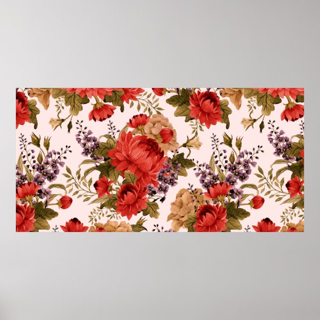 Seamless floral pattern roses with chrysanthemum a poster (Front)