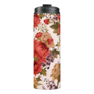 Seamless floral pattern roses with chrysanthemum a thermal tumbler