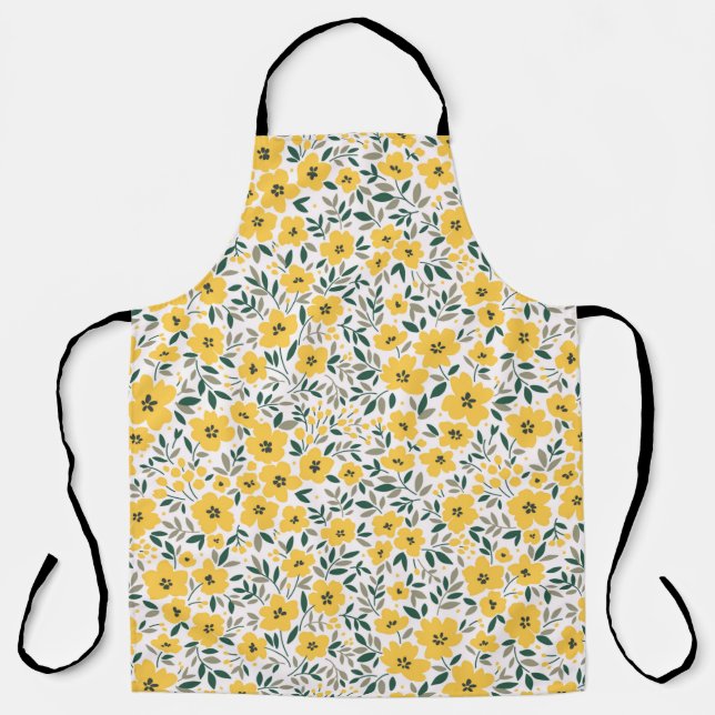 Seamless floral pattern,  Small yellow flowers. Wh Apron (Front)