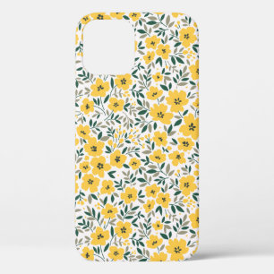 Seamless floral pattern, Small yellow flowers. Wh iPhone 12 Case