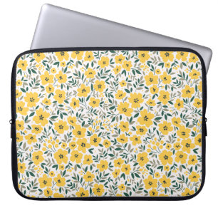 Seamless floral pattern, Small yellow flowers. Wh Laptop Sleeve