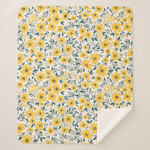 Seamless floral pattern,  Small yellow flowers. Wh Sherpa Blanket