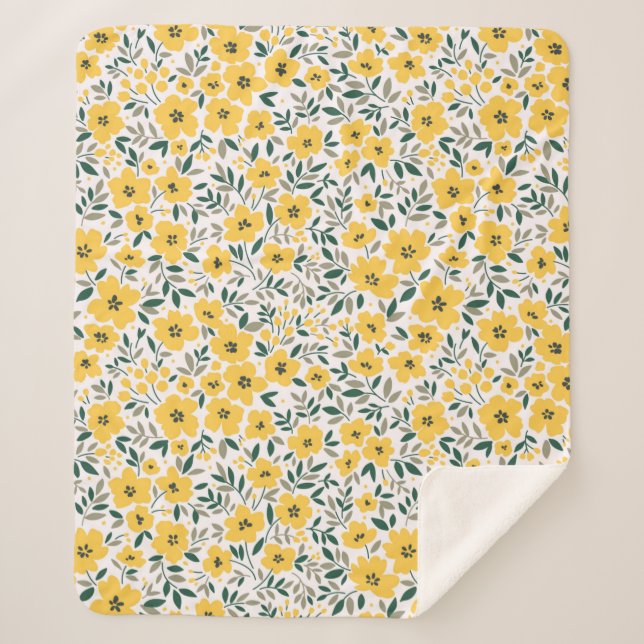 Seamless floral pattern,  Small yellow flowers. Wh Sherpa Blanket (Front)