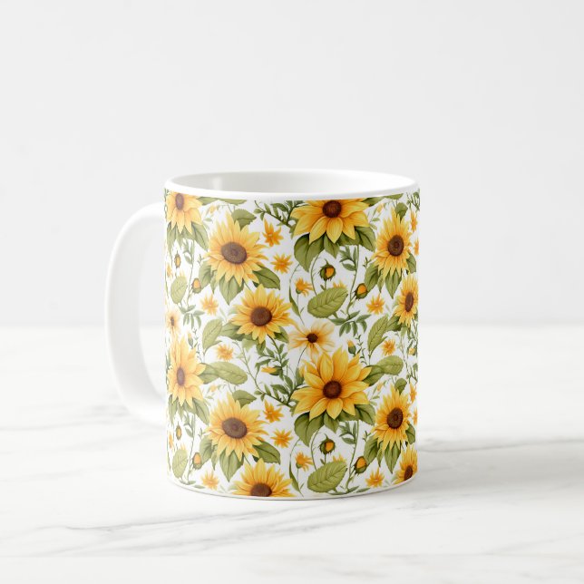 Seamless Floral Pattern, Sunshine and Daisies Coffee Mug (Front Left)
