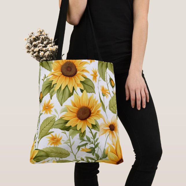Seamless Floral Pattern, Sunshine and Daisies Tote Bag (Close Up)