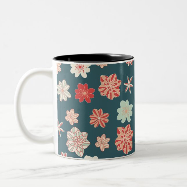 Seamless Floral Pattern  Two-Tone Coffee Mug (Left)