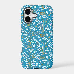 Seamless Floral Pattern: White and Gold on Blue