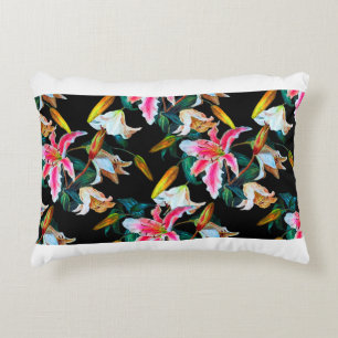 Seamless floral pattern. White and pink lily on a  Decorative Cushion
