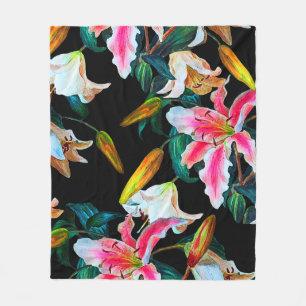 Seamless floral pattern. White and pink lily on a  Fleece Blanket