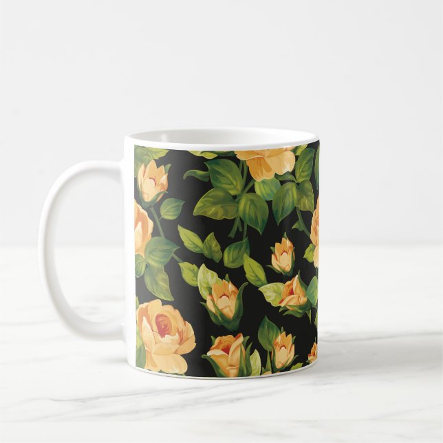 Seamless floral pattern with beautiful roses coffee mug (Left)