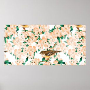 Seamless floral pattern with birds poster