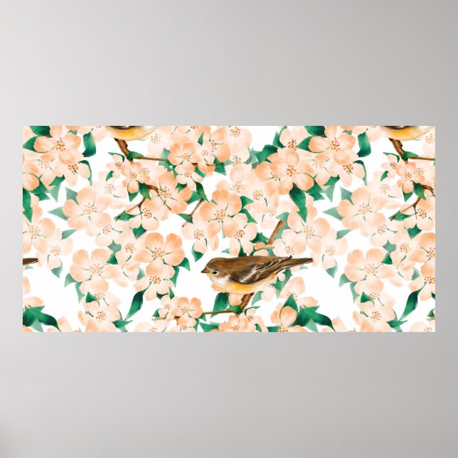 Seamless floral pattern with birds poster (Front)