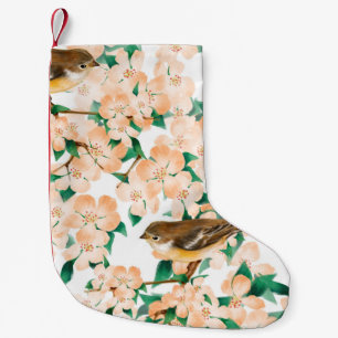 Seamless floral pattern with birds small christmas stocking