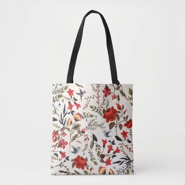 Seamless floral pattern with birds tote bag (Front)