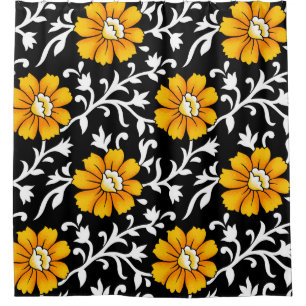 Seamless Floral Pattern with Black Backgroundart,b Shower Curtain